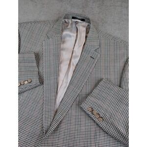 Lauren Ralph Lauren Blazer Men 48L Gray Houndstooth Silk Wool Sport Coat Jacket
